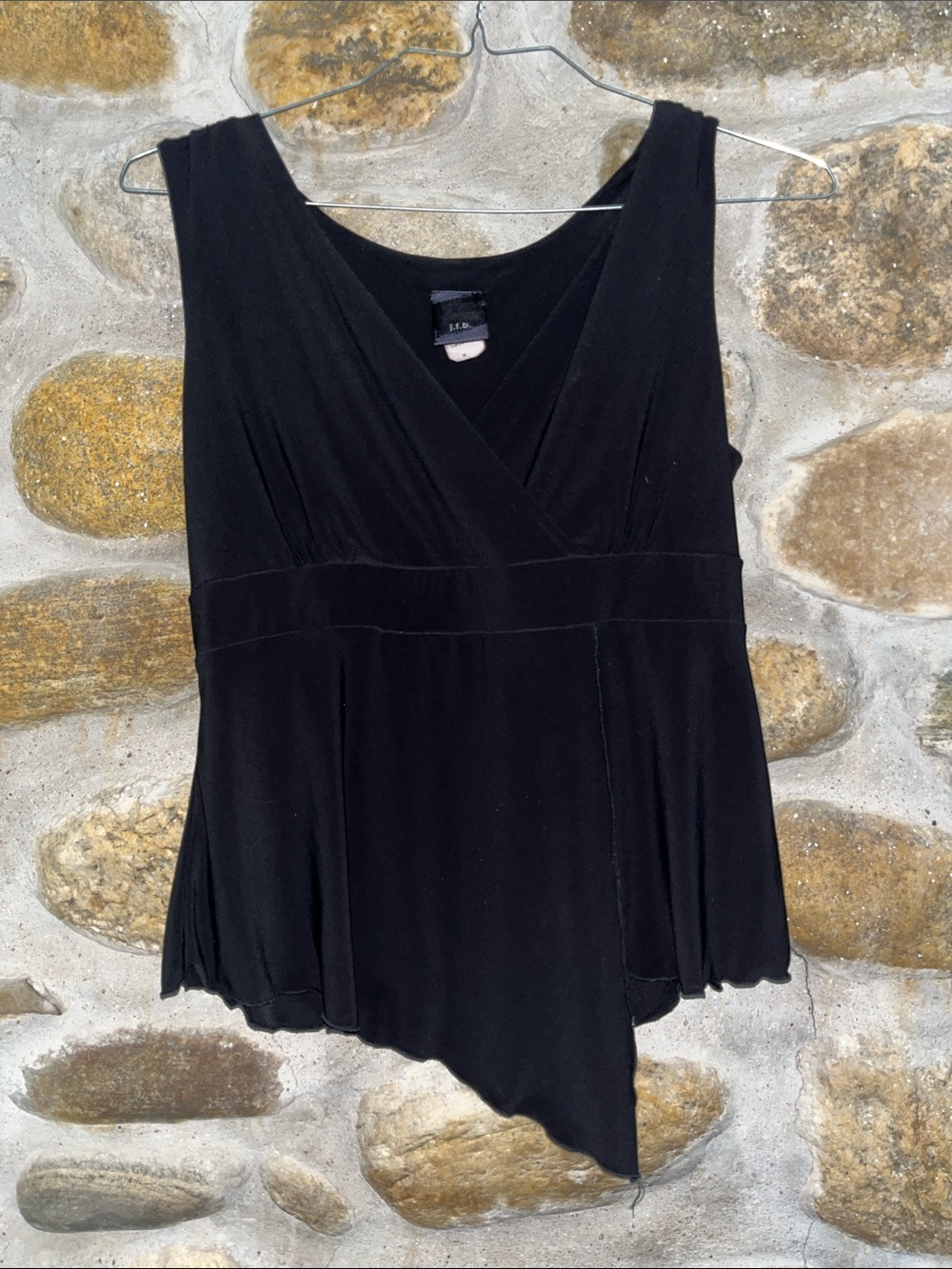 Sleeveless Black V-Neck Asymmetrical Tunic Top - Women